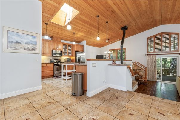 Interior, Kitchen, Pendant Lights, Stainless Steel Appliances, Wooden Ceilings, Wood Texture Flooring