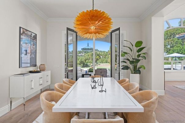Dining room, Interior, Pendant Lights, Wood Texture Flooring