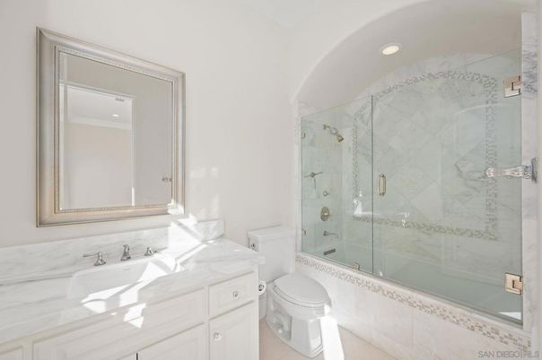 Bathroom, Glass Shower, Interior, Marble Walls, Recessed Lighting