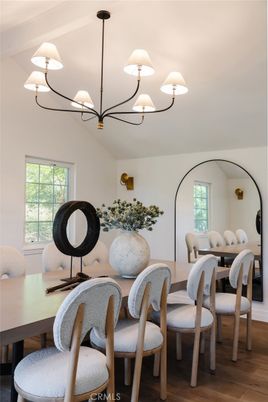 Chandelier, Dining room, Interior, Pendant Lights, Wood Texture Flooring