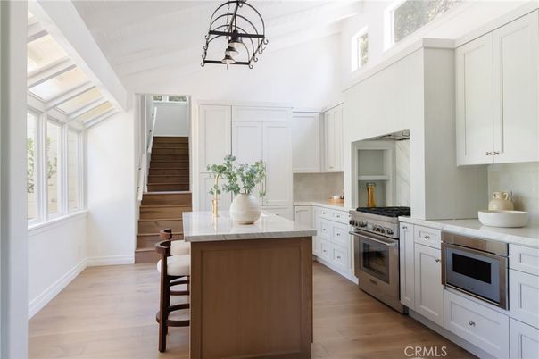 Interior, Kitchen, Pendant Lights, Stainless Steel Appliances, Wood Texture Flooring