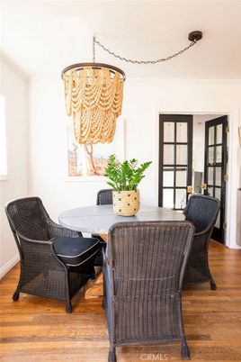 Chandelier, Dining room, Interior, Wood Texture Flooring