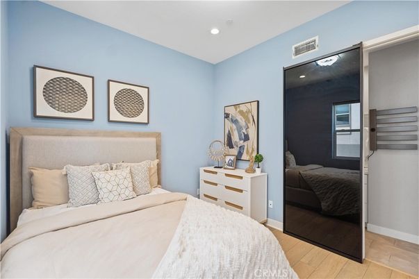 Bedroom, Interior, Recessed Lighting, Wood Texture Flooring