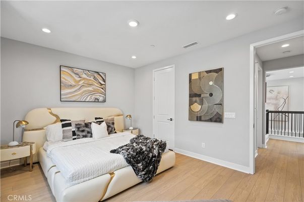 Bedroom, Interior, Recessed Lighting, Wood Texture Flooring