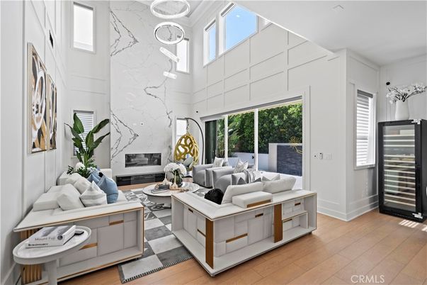 Fireplace, Interior, Living room, Marble Walls, Wood Texture Flooring