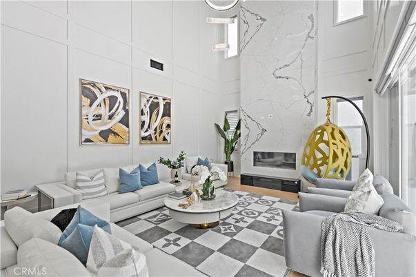 Fireplace, Interior, Living room, Marble Walls, Wood Texture Flooring