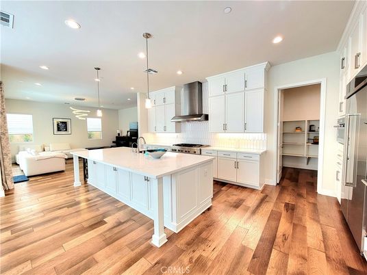 Interior, Kitchen, Living room, Pendant Lights, Recessed Lighting, Stainless Steel Appliances, Wood Texture Flooring