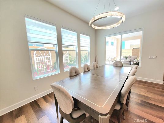 Dining room, Interior, Pendant Lights, Wood Texture Flooring