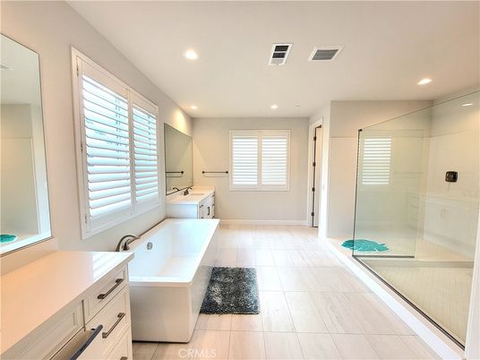 Bathroom, Dual Sink Vanities, Glass Shower, Interior, Recessed Lighting