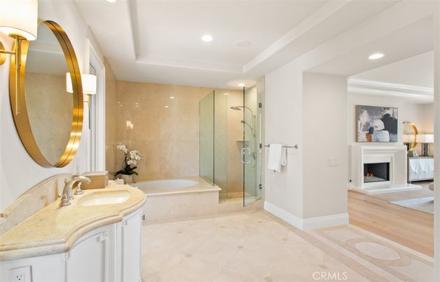 Bathroom, Fireplace, Glass Shower, Interior, Recessed Lighting