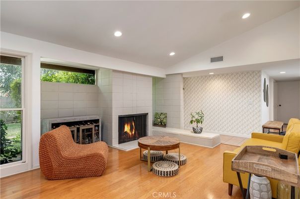Fireplace, Interior, Recessed Lighting, Wood Texture Flooring