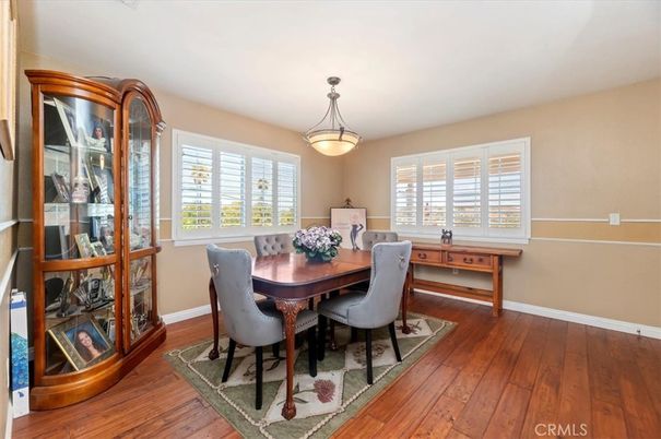 Dining room, Interior, Pendant Lights, Wood Texture Flooring