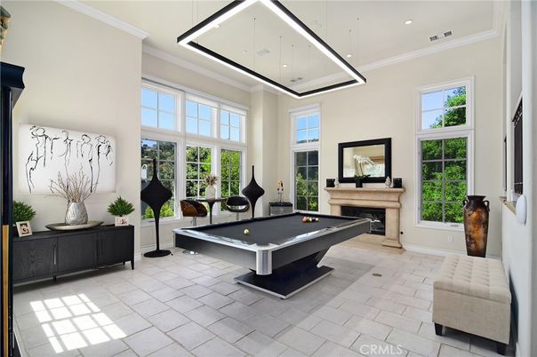 Billiard Table, Fireplace, Game Room, Interior, Pendant Lights, Recessed Lighting
