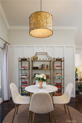 Dining room, Interior, Pendant Lights, Wood Texture Flooring
