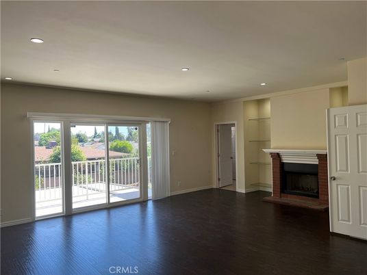 Empty room, Fireplace, Interior, Recessed Lighting, Wood Texture Flooring
