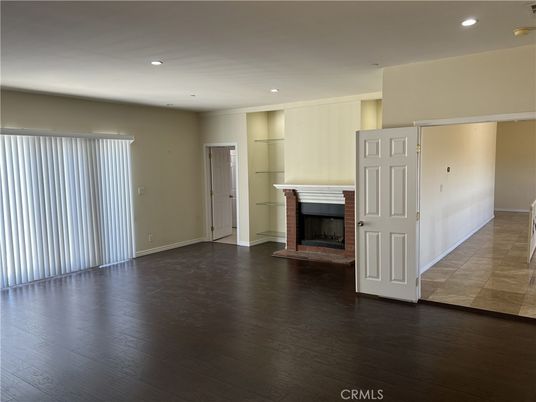 Empty room, Fireplace, Interior, Recessed Lighting, Wood Texture Flooring