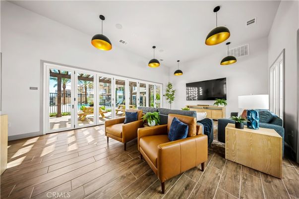 Interior, Living room, Pendant Lights, Wood Texture Flooring