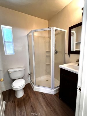 Bathroom, Glass Shower, Interior, Wood Texture Flooring