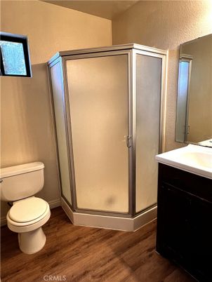 Bathroom, Glass Shower, Interior, Wood Texture Flooring
