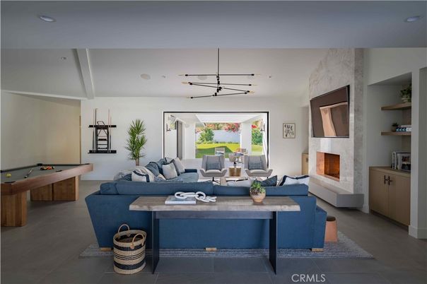 Billiard Table, Fireplace, Game Room, Interior, Living room, Pendant Lights, Recessed Lighting
