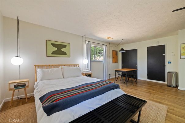 Bedroom, Dining room, Interior, Pendant Lights, Wood Texture Flooring