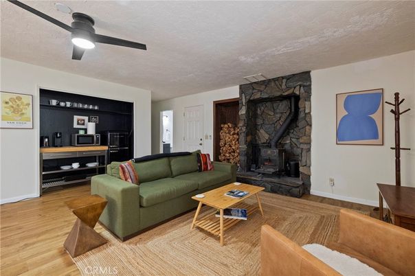 Fireplace, Interior, Living room, Stone Walls, Wood Texture Flooring
