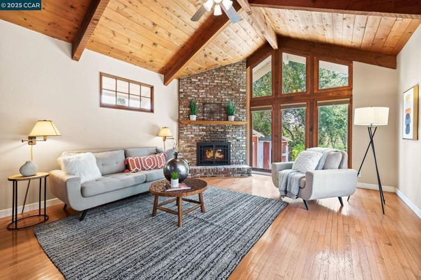 Fireplace, Interior, Living room, Stone Walls, Wooden Beams, Wooden Ceilings, Wood Texture Flooring
