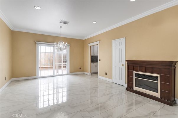 Chandelier, Empty room, Fireplace, Interior, Marble, Recessed Lighting