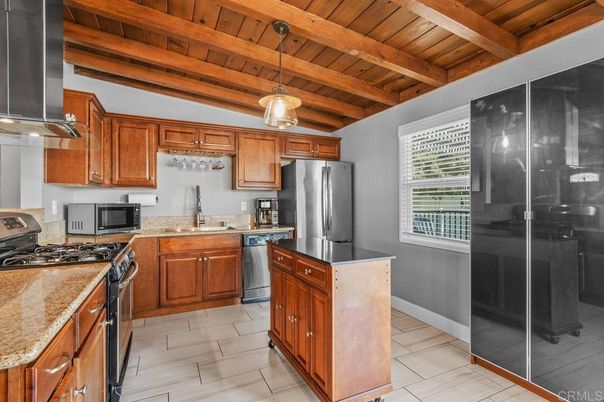 Interior, Kitchen, Pendant Lights, Stainless Steel Appliances, Wooden Beams, Wooden Ceilings