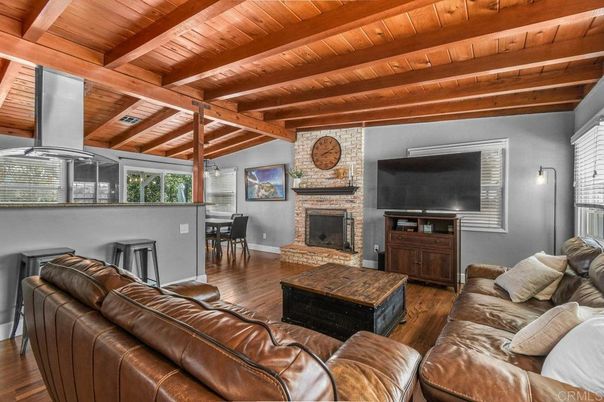 Dining room, Fireplace, Interior, Living room, Stone Walls, Wooden Beams, Wooden Ceilings, Wood Texture Flooring