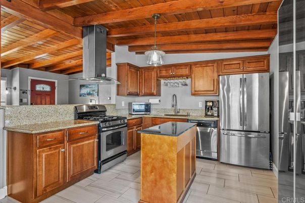Interior, Kitchen, Pendant Lights, Stainless Steel Appliances, Wooden Beams, Wooden Ceilings