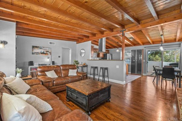 Dining room, Interior, Living room, Pendant Lights, Wooden Beams, Wooden Ceilings, Wood Texture Flooring