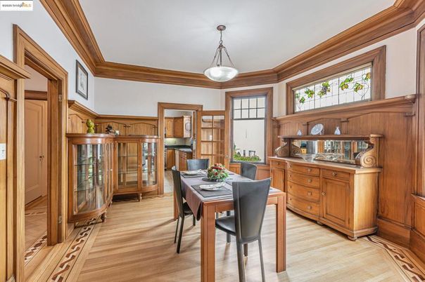 Dining room, Interior, Pendant Lights, Wood Texture Flooring