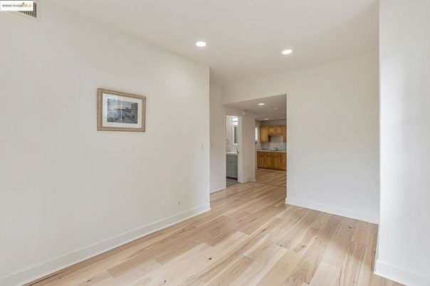 Empty room, Interior, Kitchen, Recessed Lighting, Wood Texture Flooring