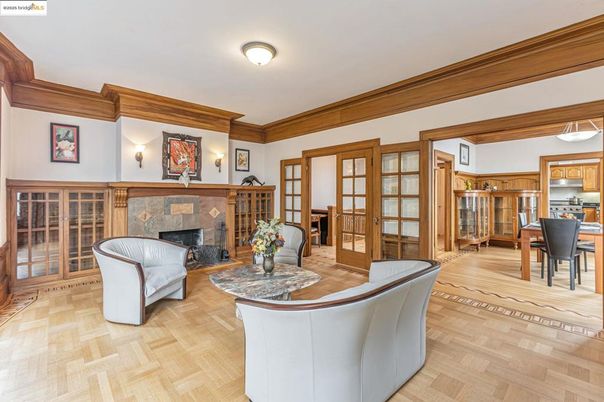 Dining room, Fireplace, Interior, Living room, Wood Texture Flooring