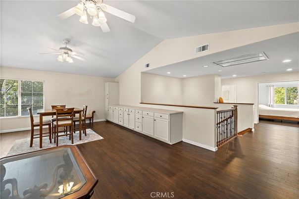 Dining room, Interior, Recessed Lighting, Wood Texture Flooring