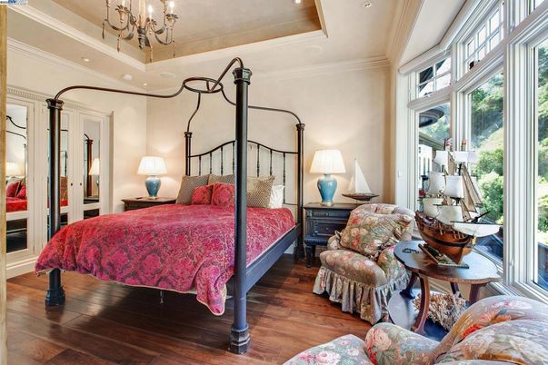 Bedroom, Chandelier, Interior, Recessed Lighting, Wood Texture Flooring