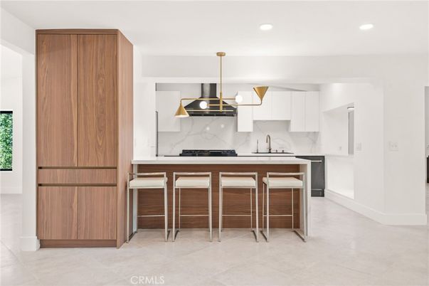 Interior, Kitchen, Marble Walls, Pendant Lights, Recessed Lighting