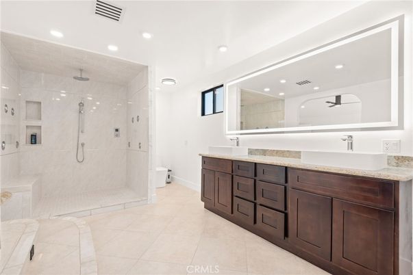 Bathroom, Dual Sink Vanities, Glass Shower, Interior, Recessed Lighting