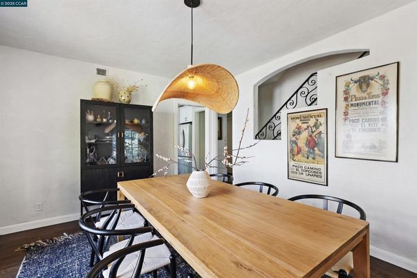 Dining room, Interior, Pendant Lights, Wood Texture Flooring