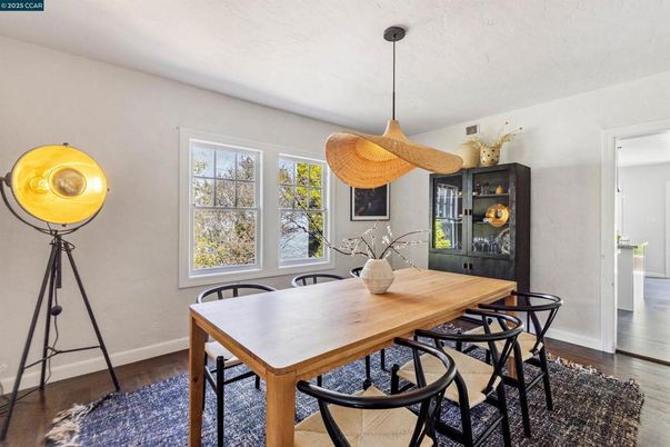 Dining room, Interior, Pendant Lights, Wood Texture Flooring