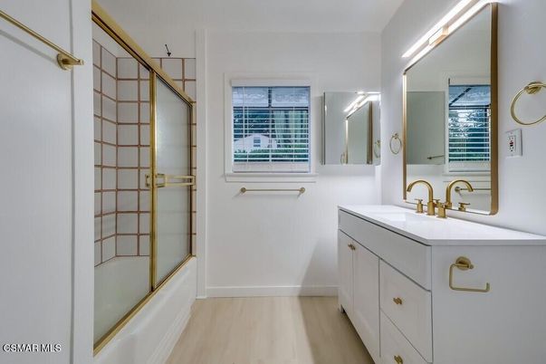 Bathroom, Glass Shower, Interior, Wood Texture Flooring