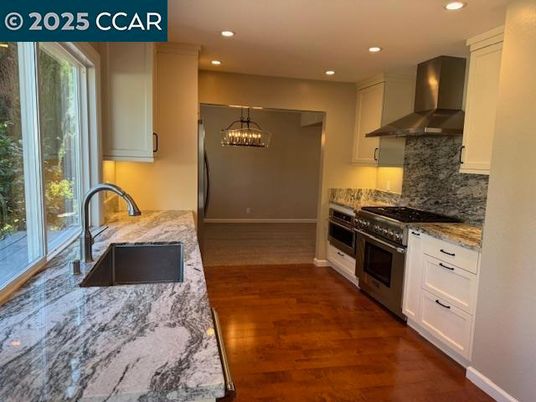 Chandelier, Interior, Kitchen, Recessed Lighting, Wood Texture Flooring