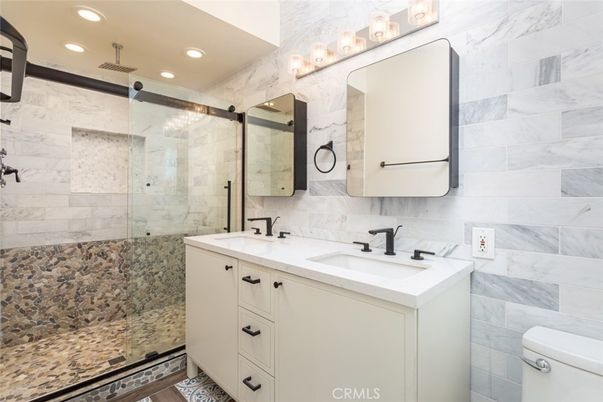 Bathroom, Dual Sink Vanities, Glass Shower, Interior, Recessed Lighting