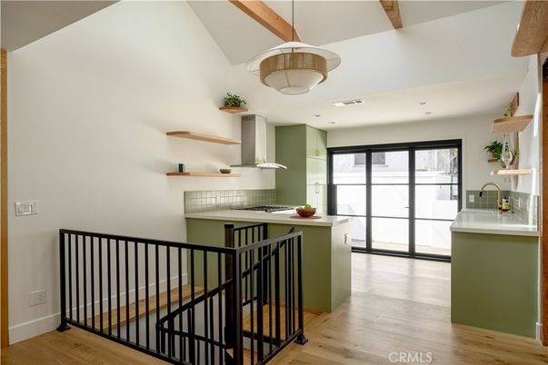 Interior, Kitchen, Pendant Lights, Recessed Lighting, Wood Texture Flooring