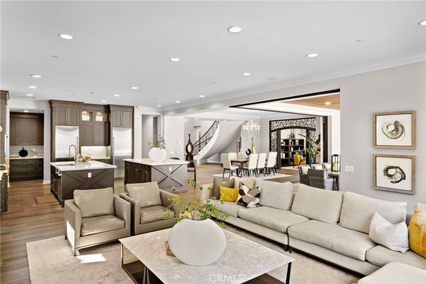 Dining room, Interior, Kitchen, Living room, Recessed Lighting, Wood Texture Flooring