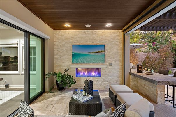 Exterior, Fireplace, Recessed Lighting, Stone Walls