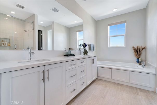 Bathroom, Dual Sink Vanities, Glass Shower, Interior, Recessed Lighting