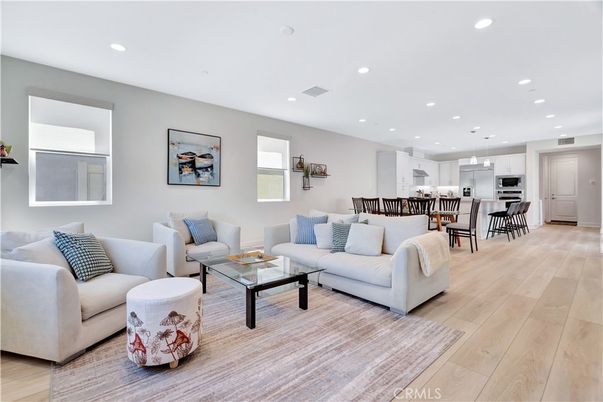 Dining room, Interior, Kitchen, Living room, Pendant Lights, Recessed Lighting, Stainless Steel Appliances, Wood Texture Flooring