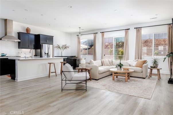 Interior, Kitchen, Living room, Recessed Lighting, Stainless Steel Appliances, Wood Texture Flooring